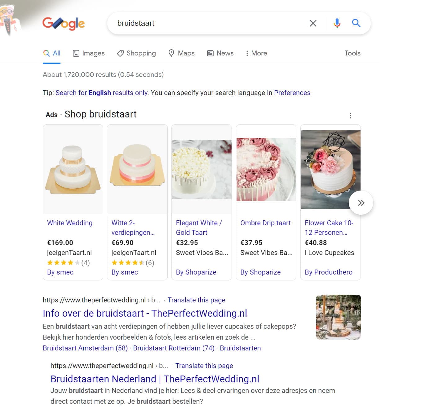google bruidstaart seo serp