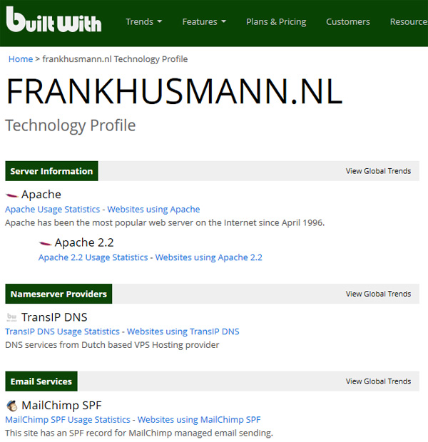 builtwith techniek website achterhalen