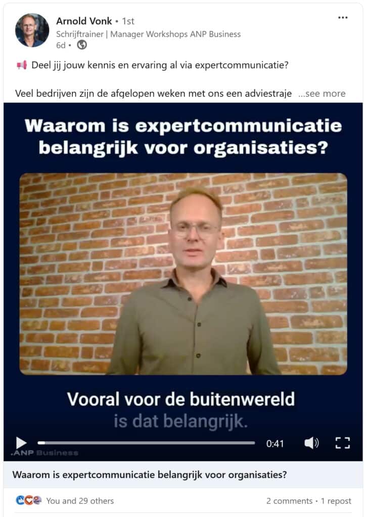 LinkedIn video voorbeeld ANP